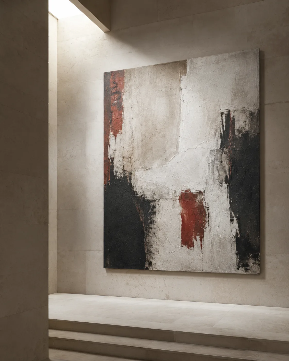 Abstract composition in stone, black and burgundy tones